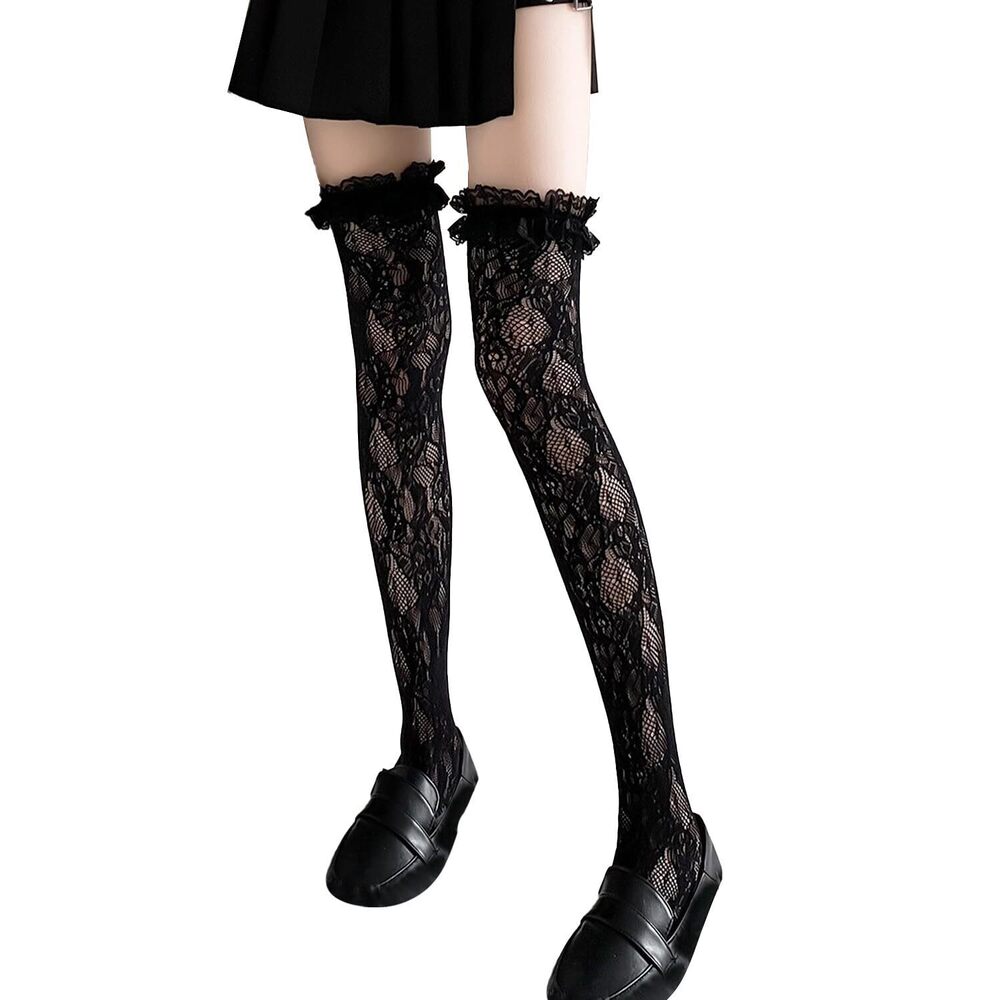 4718 Thigh High Stockings Bow, Santa Accessory Y2K Fishnet Socks